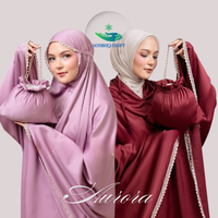 Mukena Pliable Premium pour Femmes, Ensemble de Vêtements de Prière Islamiques à Motif Uni avec Pochette