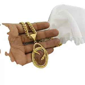 Banhado a ouro Colar Gemstone Elegante Big Pendant Snake com Thick Cadeia Indian Traditional Fashion Jewelry Necklace