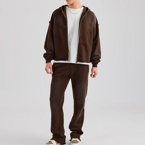 Survêtements d'hiver élégants en coton délavé avec fermeture éclair et poches - Ensemble deux pièces confortable 100 % coton pour activités de plein air - Product Image 1