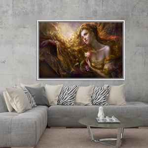 Toile imprimée : décoration moderne pour chambre de fille avec rose élégante, toile encadrée blanche - Product Image 1