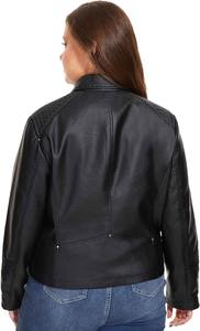 Veste en similicuir ajustée grande taille pour femmes, vêtements d'extérieur pour motards en PU pour l'hiver, doublure en coton avec logo avant - Product Image 6