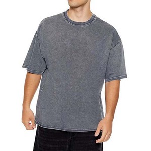 T-shirt surdimensionné Hip Hop en coton épais et personnalisé pour hommes T-shirt vintage 180g à épaules tombantes lavé à l'acide - Product Image 1