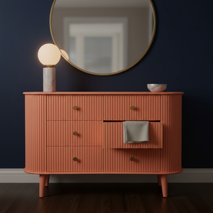 Aparador Acanalado de 6 Cajones, Diseño Moderno, Ecológico y Duradero, Mueble para Sala de Estar, Color Melocotón - Product Image 4