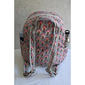 Handmade <b>Lightweight</b> Indian Cotton Quilted Mini <b>Backpack</b> with Zipper Closure Floral Hand Block Print Travel School Bag - Product Image 5