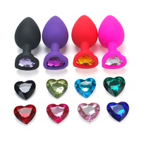 Bouchon anal en silicone pour femmes et hommes, étanche IPX7, BDSM, avec cristal en forme de cœur, interchangeable, 3 tailles, 4 couleurs