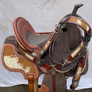 Conjunto de Silla de Montar Western de Cuero Premium con Diseño de Carreras de Barriles y Arco de Madera |   Accesorios de acero inoxidable hechos a mano para equitación - Product Image 1
