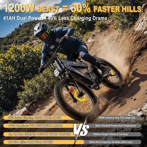 Bici elettrica a doppia batteria per adulti, bici da terra E da 48V 41AH 160 miglia a lungo raggio, motore da 3000W da 40mph, EBike veloce da 26" - Product Image 6