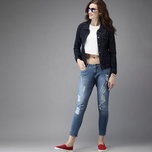 2025 <b>Women's</b> Long <b>Stretch</b> Cotton Winter Plain Denim Jacket Breathable Custom Made <b>Jean</b> Jacket Wholesale Finished Product - Product Image 3