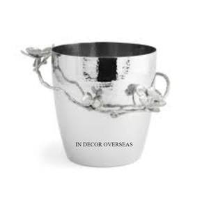 Hot Selling Silver Shiny Polished Hammered Texture Stainless Steel <b>Wine</b> Ice Bucket Beverage Tub With Flowers & Buds Designer - Product Image 4