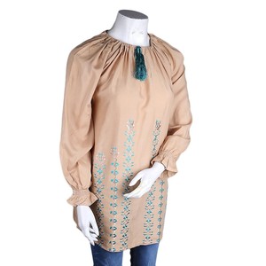 Women's Loose Fit Embroidered Kurti - Beige - Product Image 1
