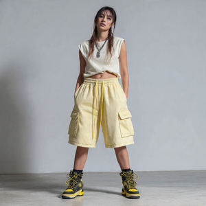 Shorts cargo amples et surdimensionnés pour femmes, été, taille haute avec cordon de serrage, en molleton, séchage rapide, respirant - Product Image 1