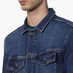 OEM ODM Navy Blue Color Ripped Denim Jacket Vintage Style 100% Cotton Fabric <b>Turn</b> Down Neck Button <b>Up</b> <b>Jeans</b> Jacket For Men - Product Image 4