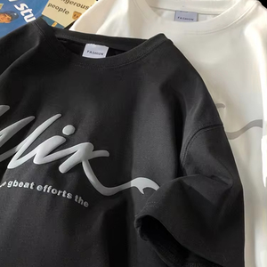 T-shirt imprimé bouffant Streetwear pour hommes personnalisé OEM d'usine T-shirt surdimensionné en coton Chemise à logo en relief 3D - Product Image 1