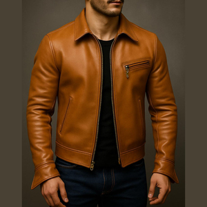 Chaqueta de Cuero Genuino Negra Clásica para Hombre, Impermeable, Ecológica, con Logotipo Frontal, Estilo Motero, Resistente al Viento, Servicio OEM - Product Image 2