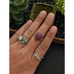Navajo Handmade Boho <b>Statement</b> <b>Ring</b> Purple Spiny Oyster & Sterling Silver with Vermeil Turquoise Gemstone for Everyday Wear - Product Image 2