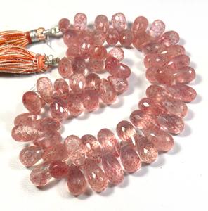 9.5-14mm Natural Pink Quartz Faceted Briolette Beads 9\" Strand <b>Amethyst</b> <b>Crystal</b> Loose Gems Strawberry Quartz Teardrop Beads - Product Image 2