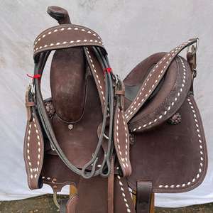 Ensemble de selle western en cuir avec décorations en bois de qualité supérieure pour la course de barils |   Accessoires en acier inoxydable façonnés à la main, ensemble de tack gratuit pour l'équitation - Product Image 1