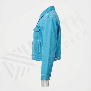 Veste en jean pour femme, classique, avec attaches ajustables à la taille, boutons argentés, look décontracté chic, couleur personnalisée, vêtement de rue, vêtement d'extérieur - Product Image 3