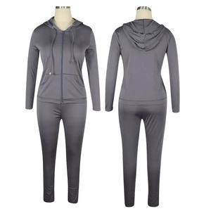 Survêtements pour femmes en deux pièces, taille plus, couleur unie, style personnalisé, couleur personnalisée, fermeture éclair, 100% coton, prix de gros - Product Image 3