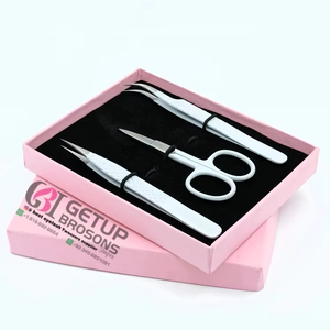 คีมหนีบต่อขนตาและกรรไกรเคลือบผงสีเทาอ่อนแบบโค้งทำจากสเตนเลสสตีลเครื่องมือความงาม - Product Image 1