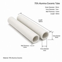 Tubo de Cerámica de Alúmina al 75%, DE 10 mm, DI 7 mm, 100 mm, Tubo de Protección para Termopar, Aislamiento de Alta Temperatura