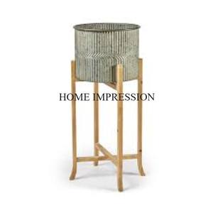 Jardinières et pots de fleurs galvanisées avec support en métal de couleur noire Jardinière moderne de forme ronde de qualité supérieure - Product Image 2