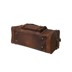 Brown <b>Leather</b> Travel <b>Duffel</b> <b>Bag</b> with Zipper Closure Printing Logo Casual Style Foldable Fitness & Gym Use - Product Image 3