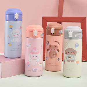 Tasse thermos isotherme en acier inoxydable Kawaii Cartoons Flacon à vide pour café, thé, lait, voyage, paille, ours mignon - Product Image 5