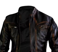 Veste en cuir matelassée à col unique personnalisé, style unique, fermeture éclair, devant en toile, à capuche, coupe-vent pour homme, 100% cuir véritable