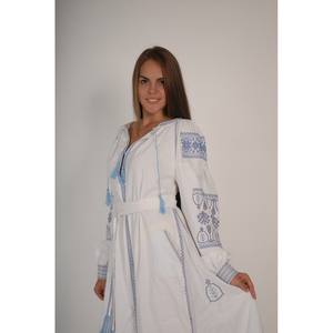 2023 dernière conception broderie longue couleur bleue pour les femmes robes faites à la main blanc broderie ukrainienne genou robes - Product Image 2