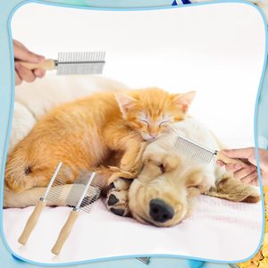 Peine Cortapelos para Mascotas de Acero Inoxidable con Mango de Madera, Fácil de Limpiar, Cepillo de Aseo para Perros y Gatos, Accesorio Simple para Masaje de Mascotas Pequeñas - Product Image 5