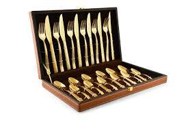 Service d'argenterie en or 24 pièces de couverts en laiton et acier inoxydable avec support, cadeau portable, couverts de luxe, couverts vintage personnalisés - Product Image 2