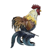 Vente en gros de sculpture de coq en fer, queue de plumes en métal décoratif pour jardins extérieurs, jardin, économie de fret, coq
