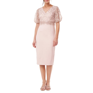 JS Collections Abito Midi con Perline Emersyn English Rose Taglia 6, Vestito a Tubino con Collo a Barchetta e Paillettes per Cerimonia di Laurea - Product Image 1