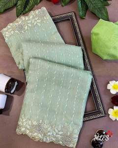 Saree Multi JUTE ORGANZA Travail Avec Pierre & Chemisier de Travail en Soie Brute - Product Image 2