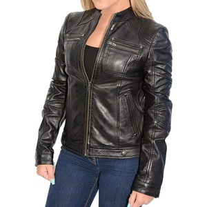Veste bomber en cuir d'agneau véritable pour femmes en gros, vêtements d'hiver, respirante, imprimée, personnalisable, de haute qualité - Product Image 4