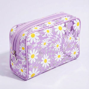 Bolsa de Maquillaje de PVC con Diseño Floral y Cuadros Estilo Y2K, Linda, Impermeable, para Viajes, con Cierre, Organizador de Cosméticos para la Generación <span class=keywords><strong>Z</strong></span> - Product Image 1