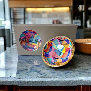 Juego de Dos Tazones de Madera de Lujo Hechos a Mano con Estampado Multicolor - Decoración Ecológica para la Mesa - Product Image 2