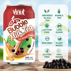 Alta calidad 330ml VINUT Jugo de melocotón Burbuja Leche Té Perlas Lata (enlatada) Bebida sin azúcar Etiqueta privada Fabricante de Vietnam - Product Image 1