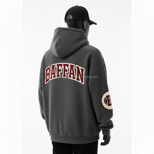 Sudadera con capucha de poliéster y algodón GSM 380 de peso pesado para hombre, ropa de invierno Premium gris con logotipo personalizado bordado, sudadera básica - Product Image 4