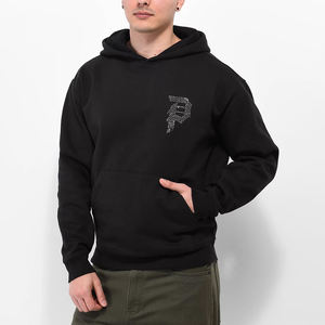 Sweat à capuche surdimensionné personnalisé noir avec logo en strass lettre P Streetwear Pull en coton lourd pour homme Mode Hip Hop Vêtement d'automne - Product Image 1