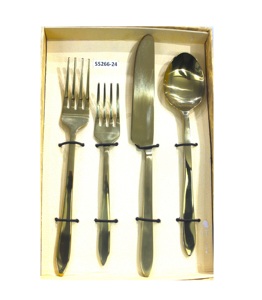 Ensemble de couverts en acier inoxydable nickel doré avec design décoratif, manche en marteau écologique, cuillère, fourchette et couteau pour les mariages - Product Image 4