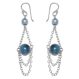 Vintage Gold-Plated <b>Silver</b> Blue Gemstone Drop Earrings for Women Platinum-Jewel Hook Religious Style for <b>Wedding</b> Party Gift Idea - Product Image 1