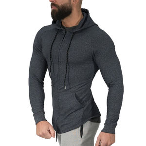 NOUVEAU HOMMES GRANDE TAILLE LONG COTON SWEATSHIRT GYMS FITNESS BODYBUILDING WORKOUT HOODIES CASUAL FASHION ZIPPER SPORTSWEAR SURVÊTEMENTS - Product Image 6