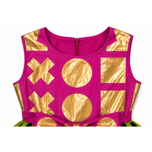 Set gonna e top da ragazza con stampa africana Ankara, fiocco rosa e pois verdi, modello EX - Product Image 3
