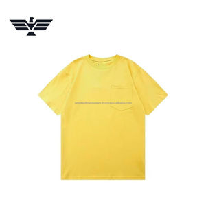 T-shirt pour homme à manches courtes, coupe ajustée, couleur unie personnalisée |   T-shirt en coton premium à col rond |   Pochette avant personnalisée en tissu teint en fil vierge - Product Image 3