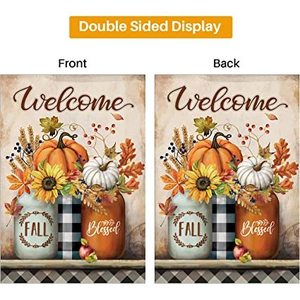 Paquete de 2 Banderas de Jardín Otoñales de 12 x 18 Pulgadas, Doble Cara, para Decoración Exterior de Bienvenida con Calabazas de Otoño, Estilo Rústico - Product Image 5