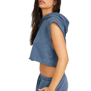 Vente en gros de sweatshirt à capuche sans manches d'été pour femmes de haute qualité personnalisés sweatshirts à capuche sans manches en coton pour femmes - Product Image 3