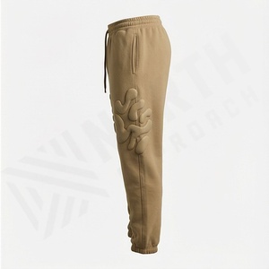 กางเกงแทร็คผ้าฝ้ายออร์แกนิคเนื้อหนาทรงหลวมเอวกลางแบบทำเก่าสำหรับผู้ชาย พร้อมแผ่นปะ ดีไซน์ทนทาน คุณภาพพรีเมียม - Product Image 3