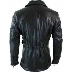 แจ็กเก็ตหนังรถจักรยานยนต์สีดำผู้ชาย-วินเทจนักขี่จักรยานคาเฟ่แข่งหนังแกะแท้สีดำสำหรับบุรุษ - Product Image 5